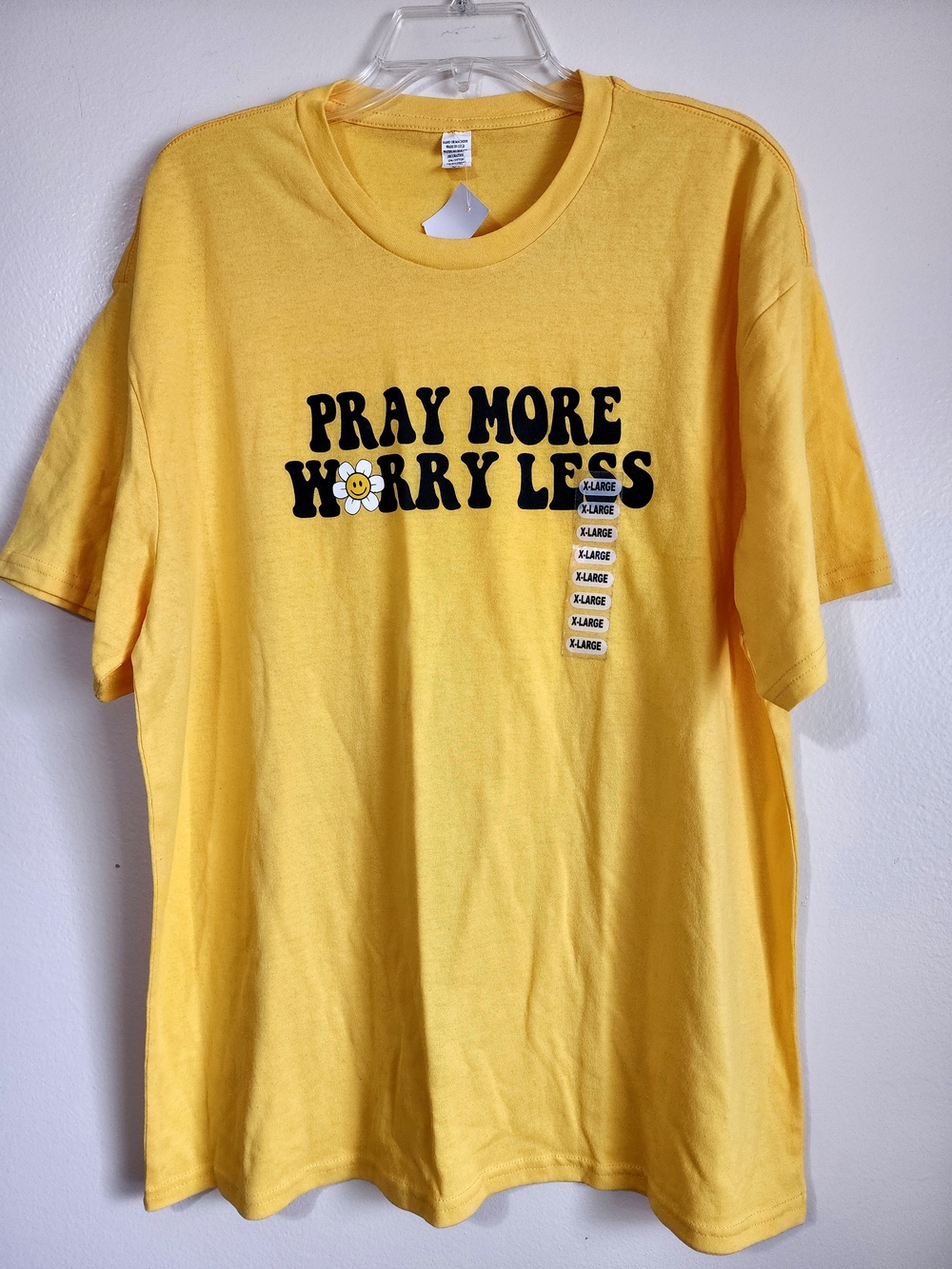 Source Unknown Yellow "Pray More Worry Less" Short Sleeve Tee